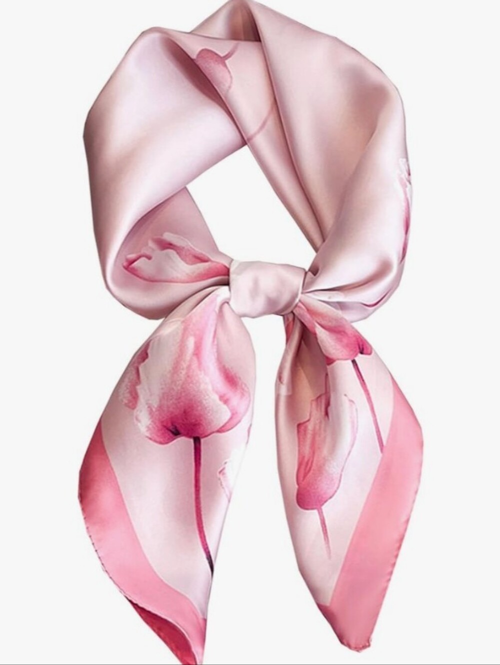 Silk-Feel  Pink Floral Art Print Neck Scarf 27.5'